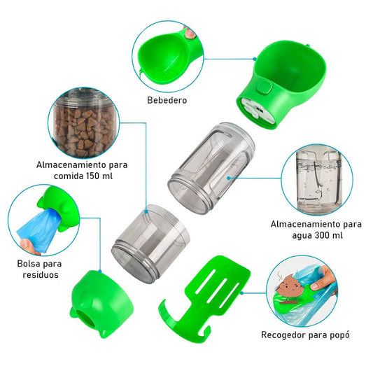 BOTELLA PORTATIL 4 EN 1 MULTIFUNCIONAL PARA MASCOTA