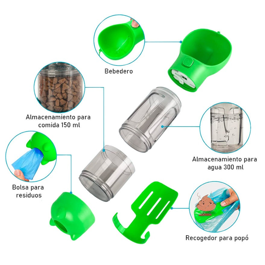 BOTELLA PORTATIL 4 EN 1 MULTIFUNCIONAL PARA MASCOTA